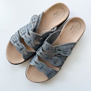 Clarks Leisa Faye Blue Leather Slide Sandals Womens 8 Comfort Casual